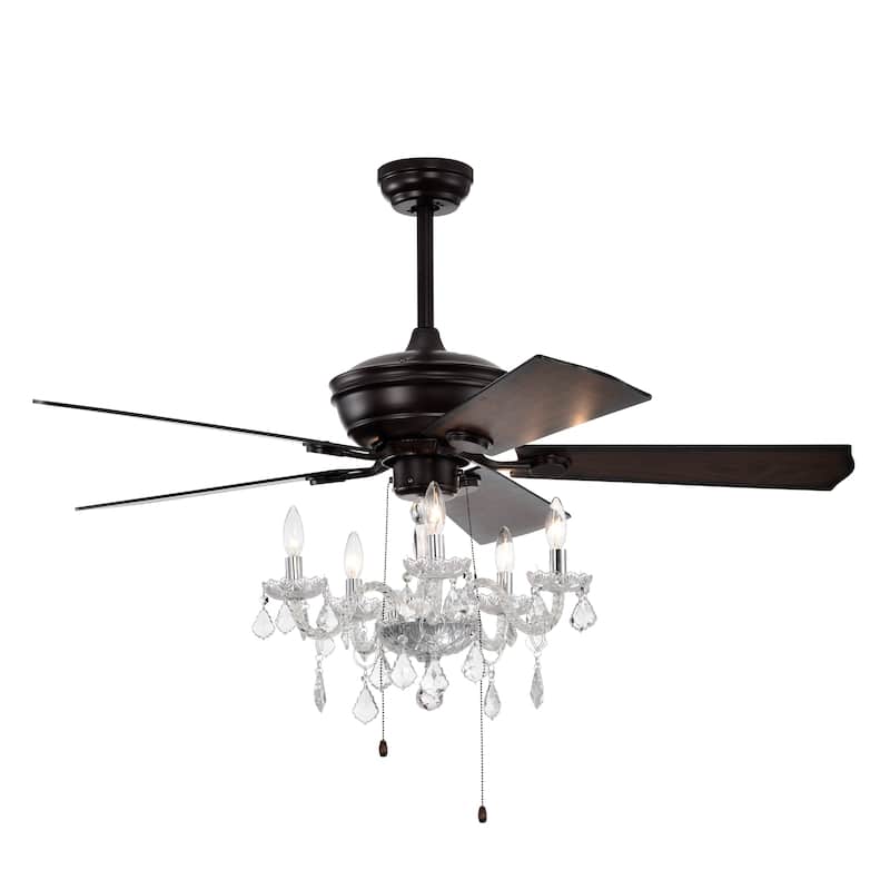 Sofucor 52" Ceiling Fan with Light Remote, Classical Crystal Chandelier fan, 5 Reversible Blades & Reverse Airflow - 52 Inches - Style D(Hand Pull Chain)