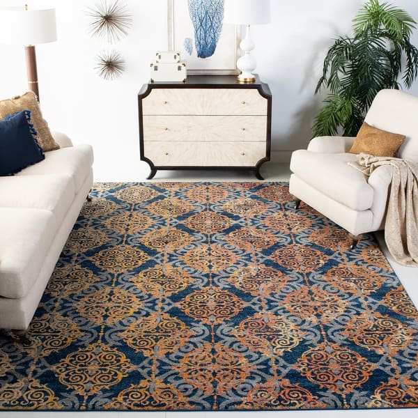 slide 2 of 41, SAFAVIEH Evoke Aurora Vintage Boho Medallion Rug 6'7" x 9' - Blue/Orange - Rectangle