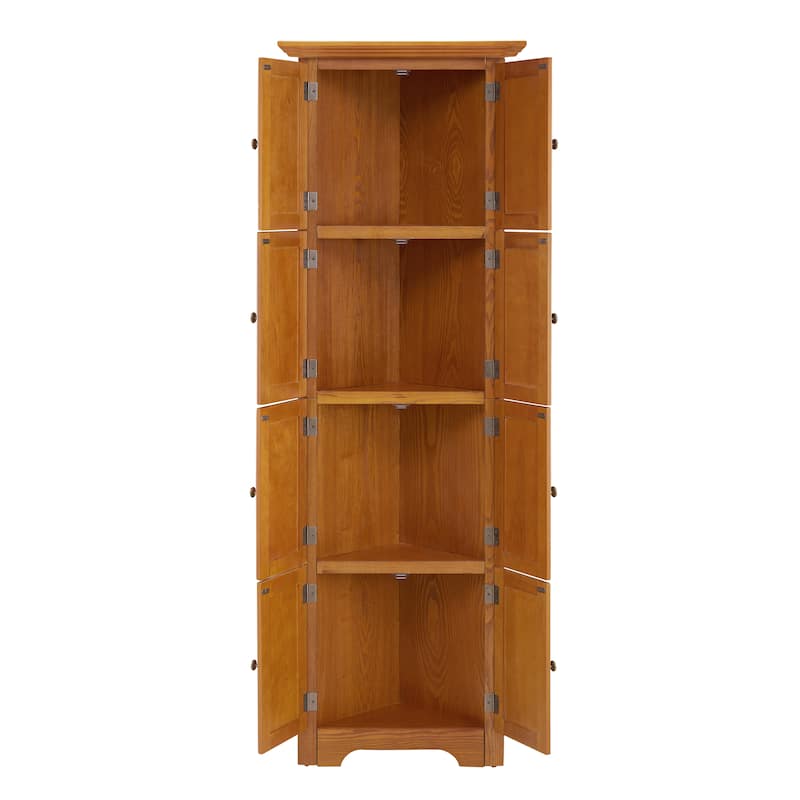 GDF Studio - Farmhouse Corner Cabinet Tall 4-Tier Storage Pantry with 8 Doors.