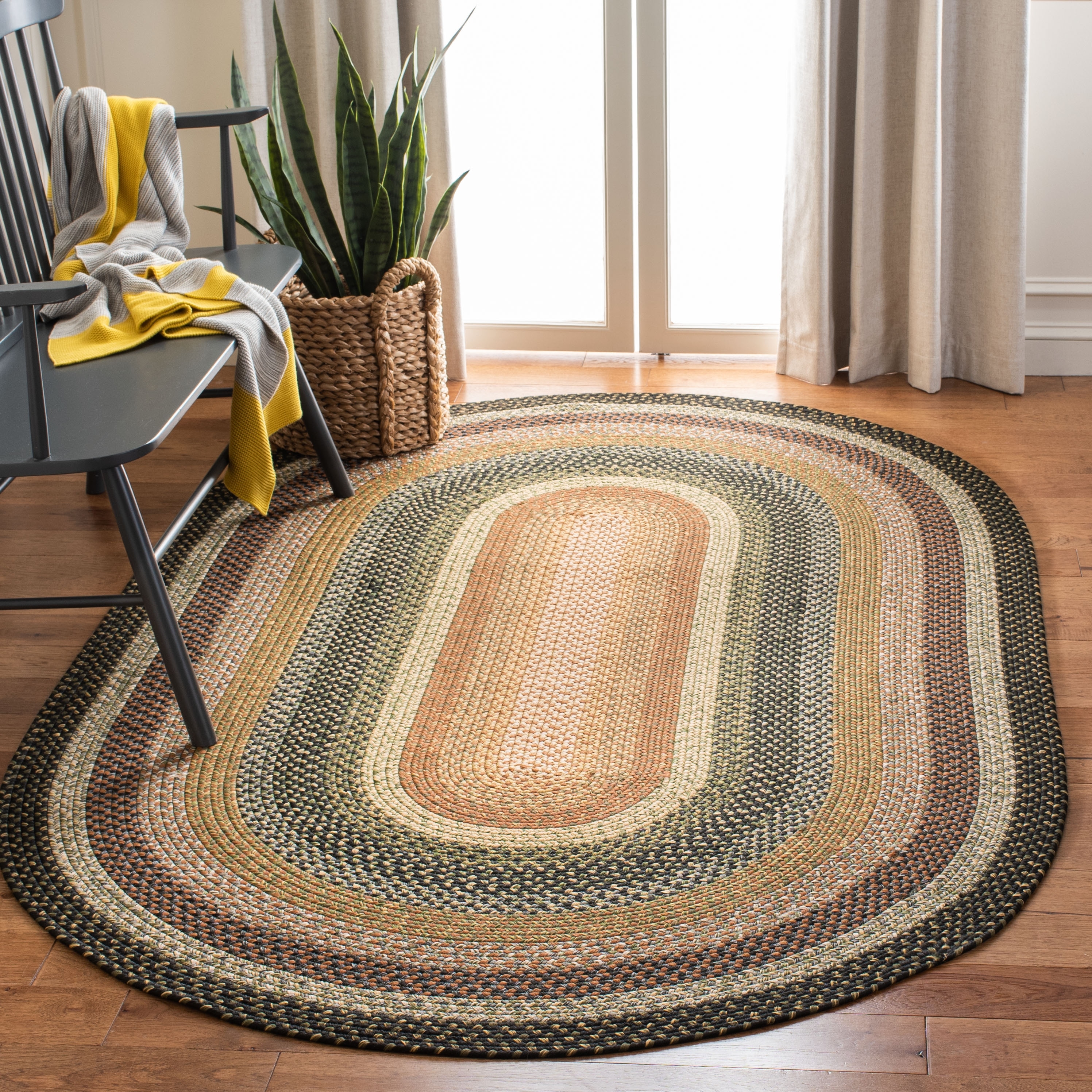 Safavieh Braided Collection BRD800M Handmade Country Cottage Reversible Area Rug Blue 4' x 4' Round