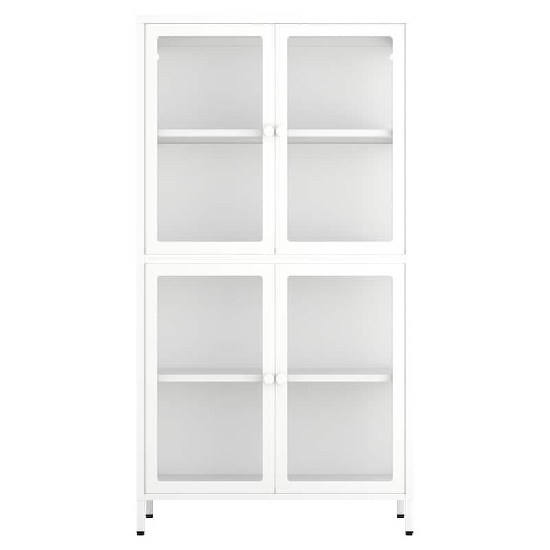 Glass Door Cabinet with Adjustable Shelves for Kitchen Living Room