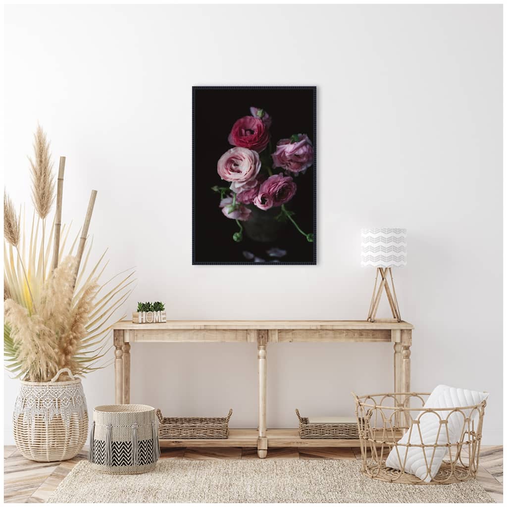 Kate and Laurel Sylvie Moody Dark Pink Floral Bouquet Framed Canvas by Kristy Campbell