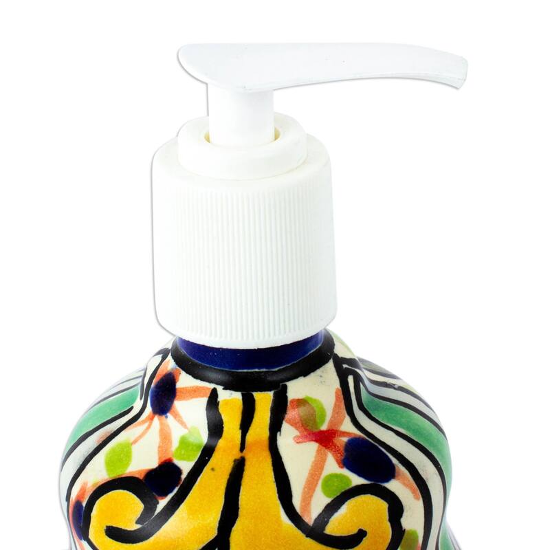 Novica Handmade Hidalgo Bouquet Ceramic Liquid Soap Dispenser - Multi