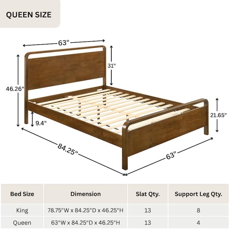 Roundhill Furniture Eldren Wood Bedroom Set, Platform Bed with Dresser, Mirror, Two Nightstands, Chest in Walnut Finish