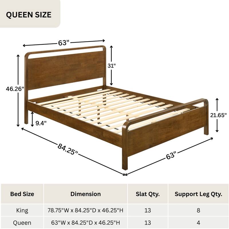 Roundhill Furniture Eldren Wood Platform Bed in Walnut Finish, King