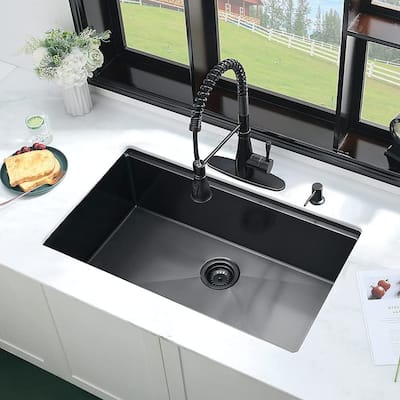 32" x 19" Black Stainless Steel Single Bowl Undermount Kitchen Sink With WorkStation - 32 x19