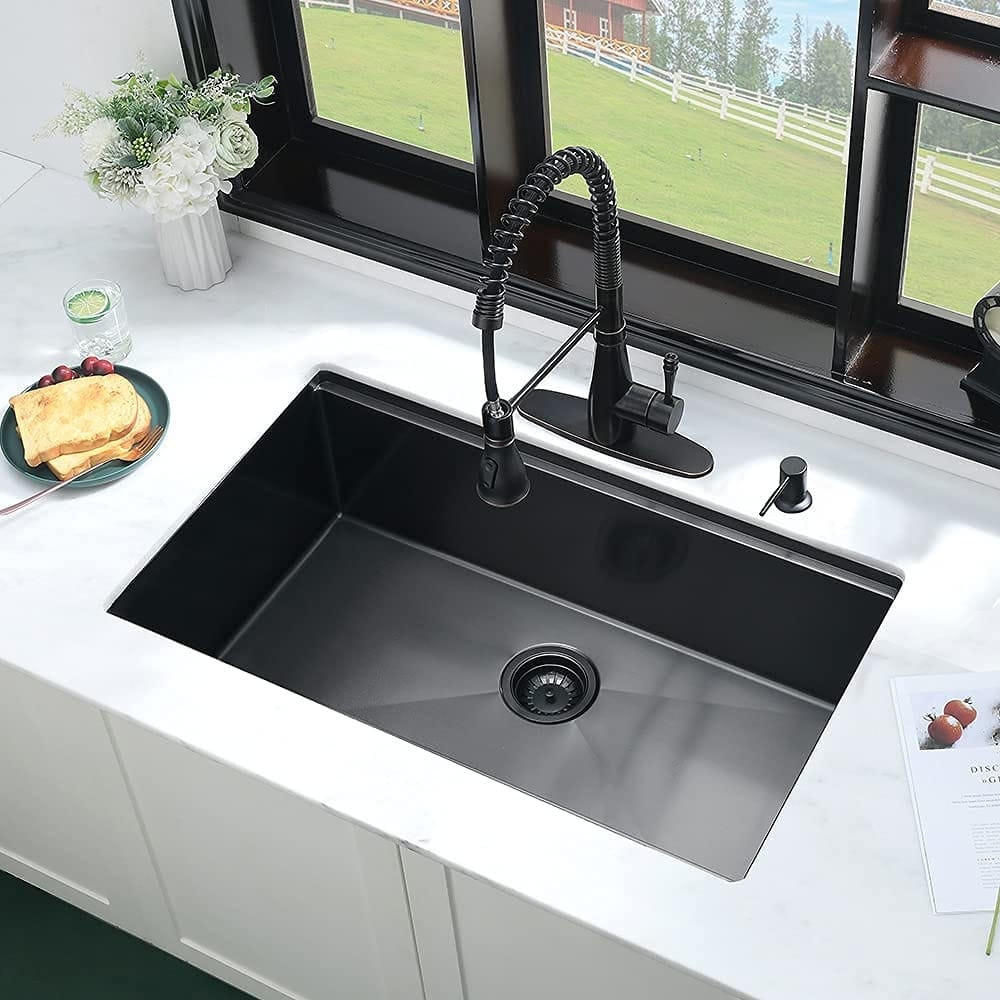 32" x 19" Black Stainless Steel Single Bowl Undermount Kitchen Sink With WorkStation - 32 x19