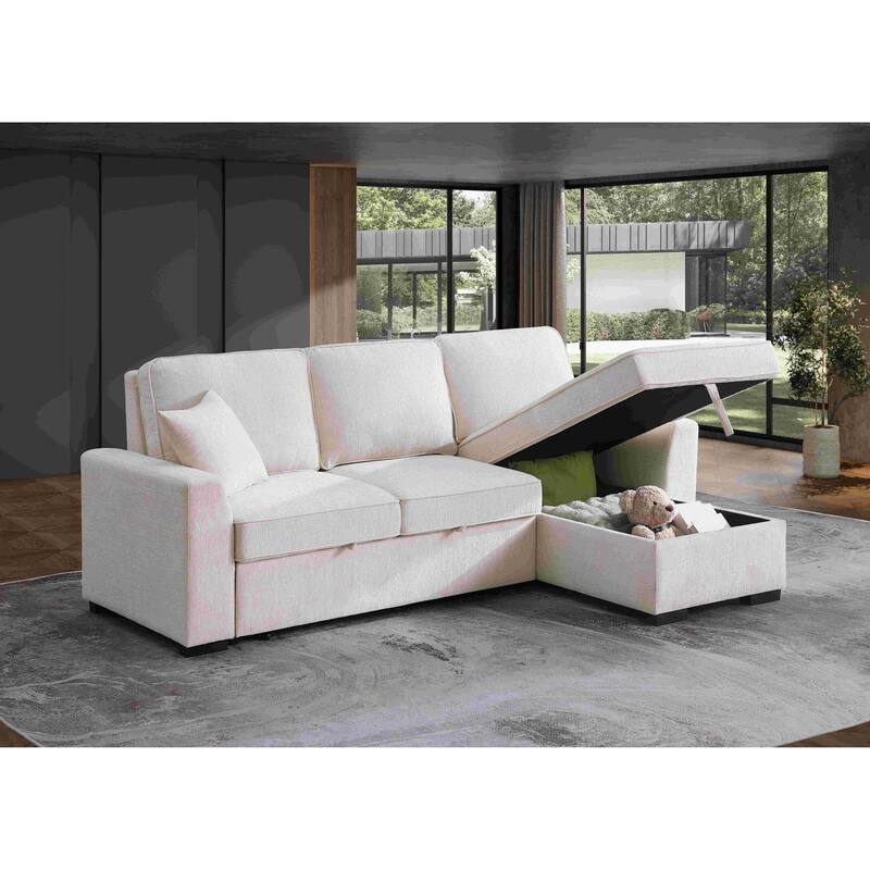 Chenille Reversible Sectional Sofa Convertible Pull Out Couch Bed