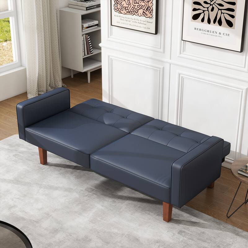 Futon Sofa Bed, Faux Leather Memory Foam Couch,Modern Convertible Love seat for Compact Living Room