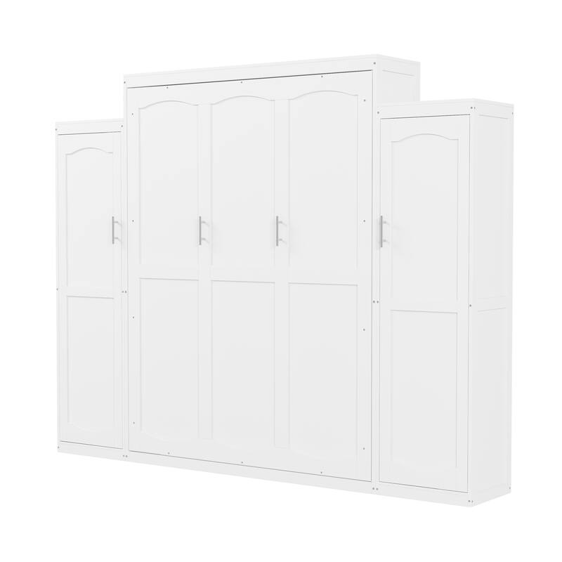 Queen Size Murphy Bed with Two Wardrobe and Storage Shelf