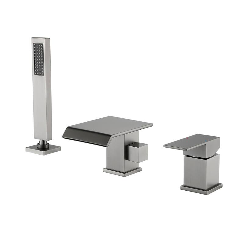 Solid Brass Waterfall Roman Tub Faucet with Hand Shower - Gun Grey