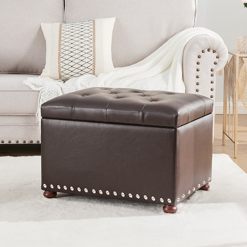 Adeco Contemporary Bench Lift-top Storage Ottoman - Brown