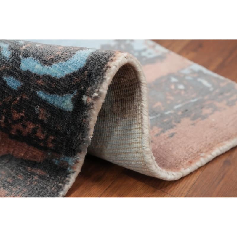Hand Knotted Oriental Viscose Silk Carpet Modern Abstract Multi-Colored Abstract Area Rug - 4' 0'' X 2' 0''