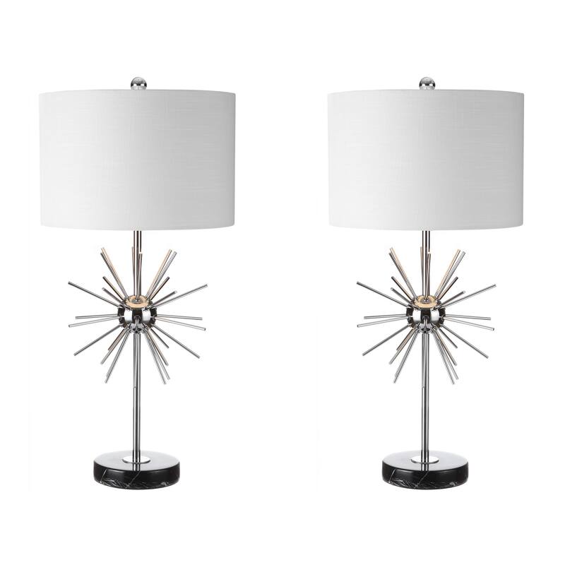 Hall 31.5" Metal/Marble LED Table Lamp, Chrome (Set of 2) by JONATHAN Y