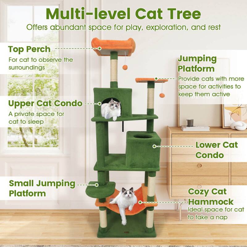Costway 70” Cat Tree for Indoor Cats with Padded Top Perch, Dual - See Details