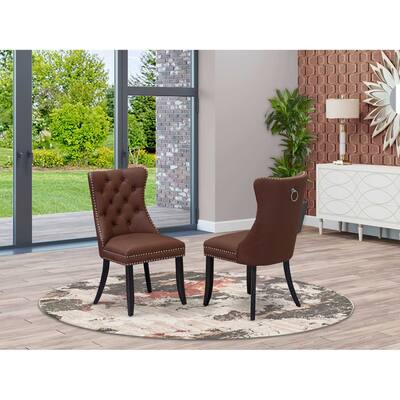 Parson Dining Chairs Set of 2 - Burgundy Faux Leather Padded Chairs with Nailhead Trim