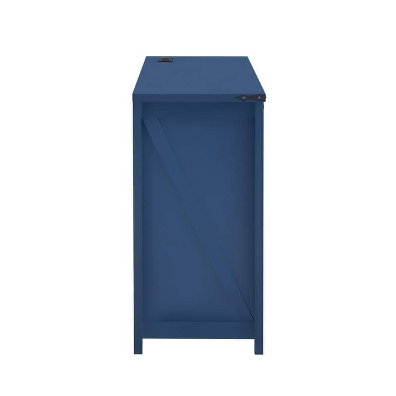 Farmhouse 55.1" Sideboard with Sliding Barn Doors and Storage Drawers, Wood Buffet Table with Power Outlet