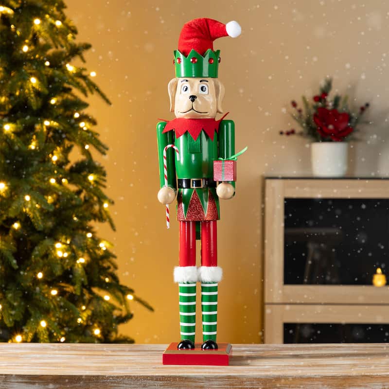 Glitzhome 24"H Wooden Christmas Gingerbread Man or Elf Dog Nutcracker