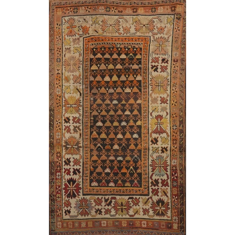 Hand Knotted Oriental 100% Wool Carpet Traditional Geometric Black Area Rug - 6' 0'' X 3' 7''