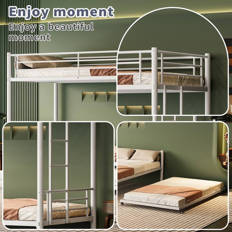 Twin Over Full Metal Bunk Bed Convertible to 2 Separate Beds White Finish