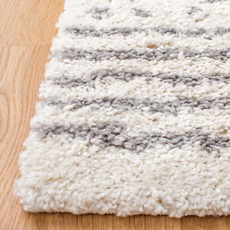 SAFAVIEH Arizona Shag Lotta Moroccan 1.2-inch Thick Rug - 3'2" Round - Ivory/Grey