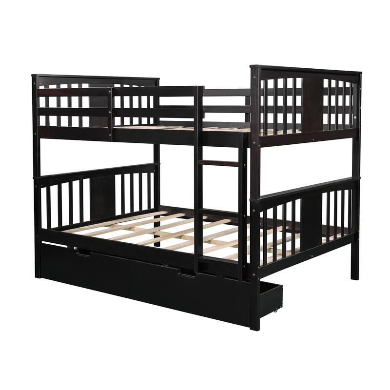 Full over Full Bunk Bed with Under-Bed Drawers and Ladder for Bedroom, Guest Room Furniture