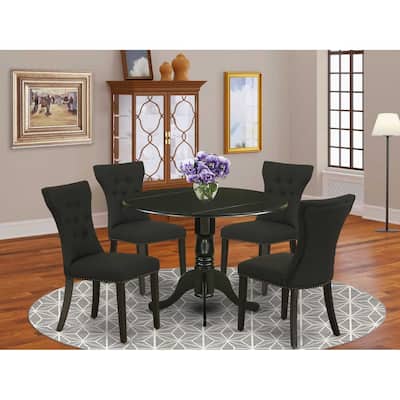 HomeStock 5-Piece Round Black Finish Solid Wood Top Dining Table with 4 Parson Chair with Lattice Back