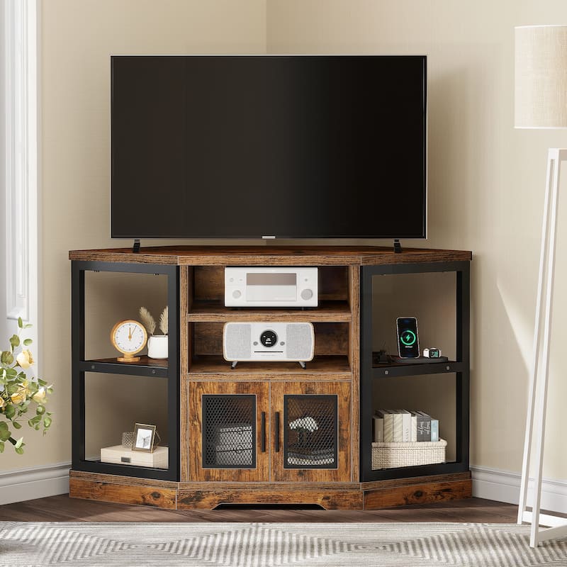 Moasis 47-inch Mesh Door Wood Corner TV Stand and Media Console