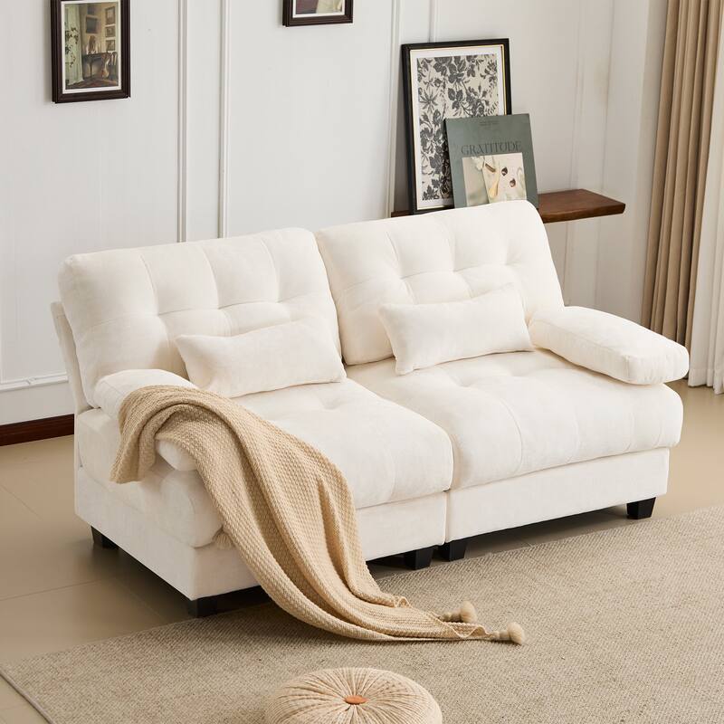 67-Inch Chenille Loveseat Sofa with 4-Position Adjustable Backrest, 2 Throw Pillows, 2-Seater Sofa Couch for Livingroom Apatment