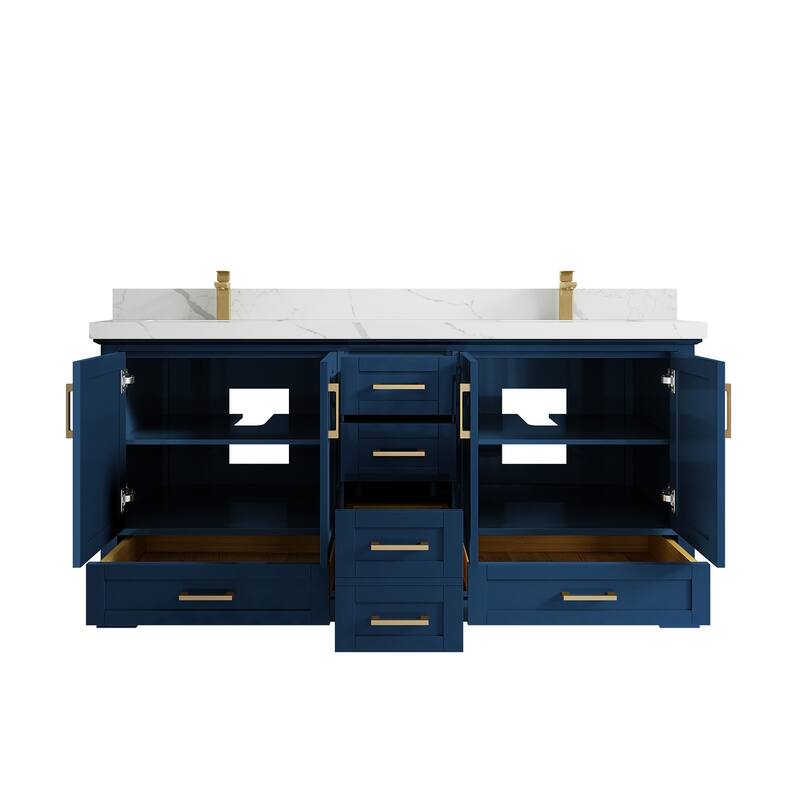 Willow Collection 72 in W x 22 in D x 36 in H Boston Double Bowl Sink Bathroom Vanity with Countertop
