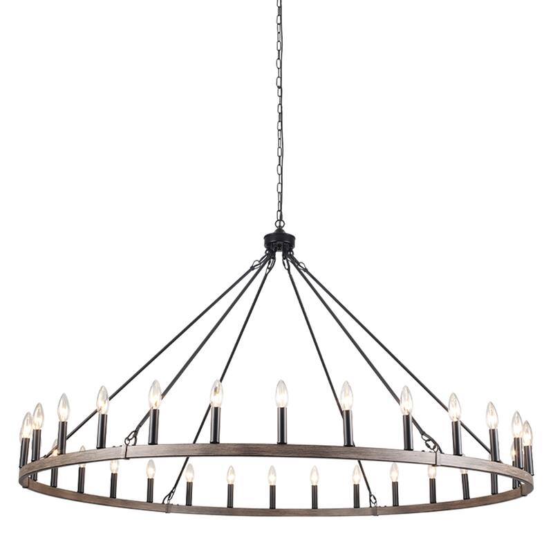 Vyolette 60 in. 30-Light Extra Large Farmhouse Round Wagon Wheel Chandelier, Classic Dining Room Living Room Chandelier