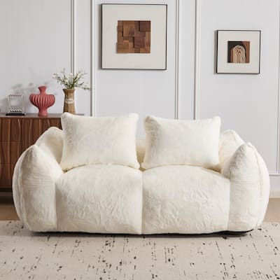 Giant Lazy Bean Bag Couch Chair Ultra Soft Fluffy Loveseat Sofa Chaise Lounge Indoor Cozy Faux Fur Reading Chair with Pillows