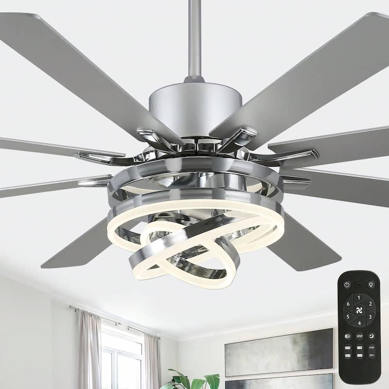 Cusp Barn 52"/72" Modern Large Dimmable LED Ceiling Fan with Lights and Remote, Reversible 8-Blade DC Motor DIY Shape Chandelier - 72-Inch - Chrome
