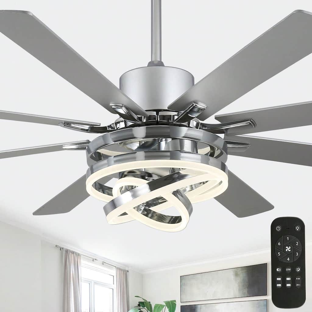 Cusp Barn 52"/72" Modern Large Dimmable LED Ceiling Fan with Lights and Remote, Reversible 8-Blade DC Motor DIY Shape Chandelier