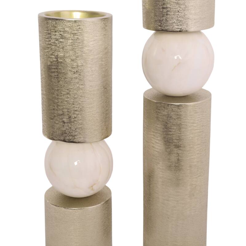 Metal Candle Holders Modern Glossy Sphere - Set of 2 - Gold - 15" - 17.75"
