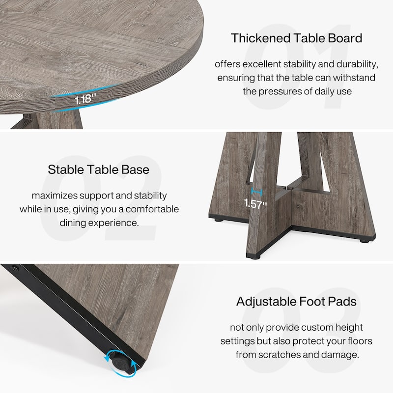 Round Dining Table for 4, 47 Inch Farmhouse Kitchen Table Small Dinner Table