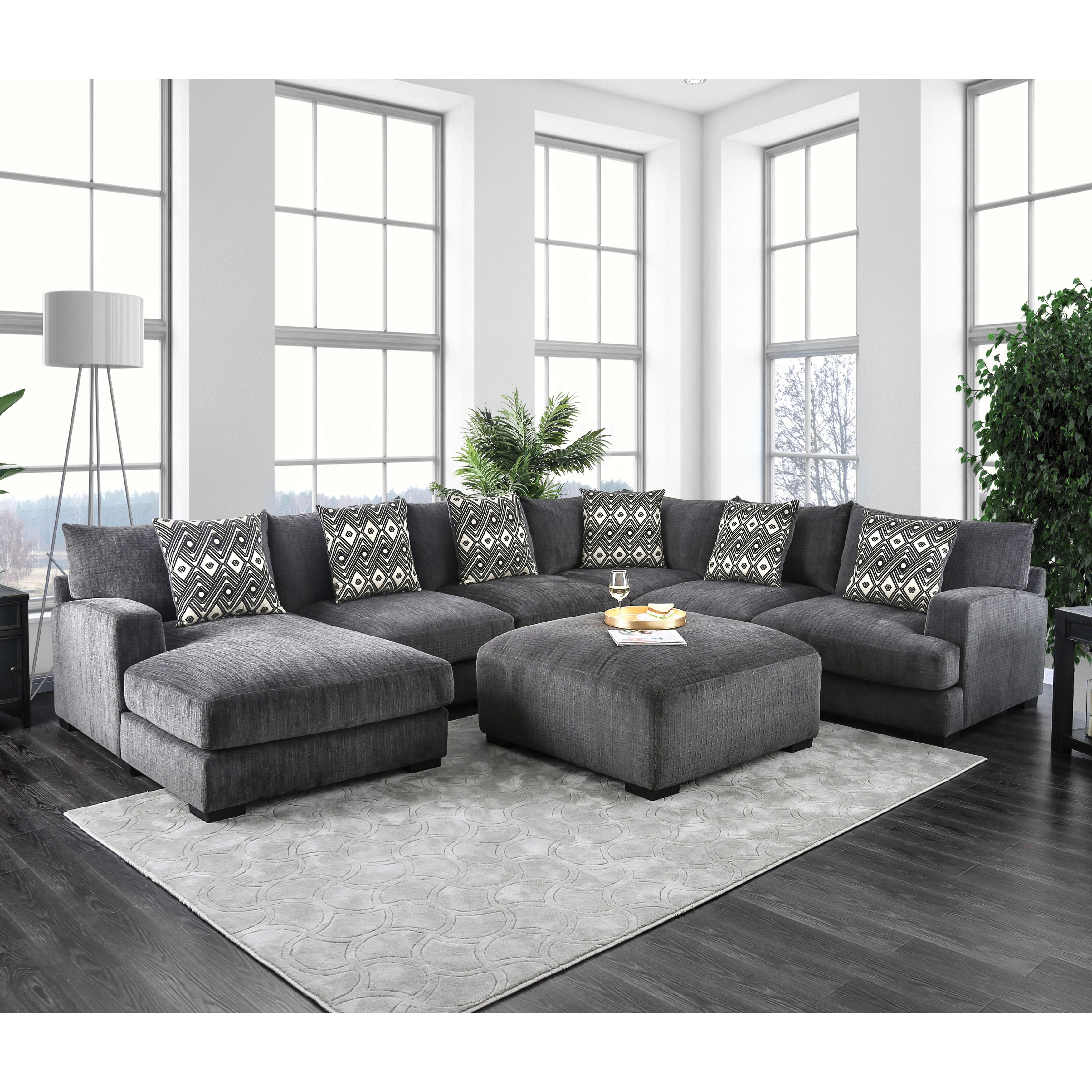 Furniture of America Kintra Modern Chenille Upholstered Modular Sectional
