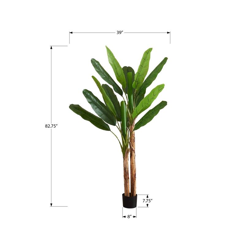 Artificial Plant, 83" Tall, Banana Tree, Indoor, Decorative, Faux, Floor, Potted, Real Touch, Green Leaves, Black Pot