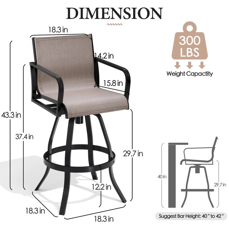 Outdoor Indoor Patio Aluminum Premium Sunbrella Fabric Swivel Barstools