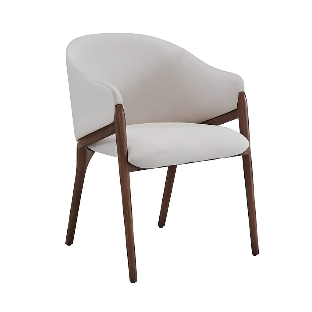 Cream Fabric Wing Back Solid Wood Armchair with Brown Legs for Dining Room - 22" x 22" x 31” (D x W x H)