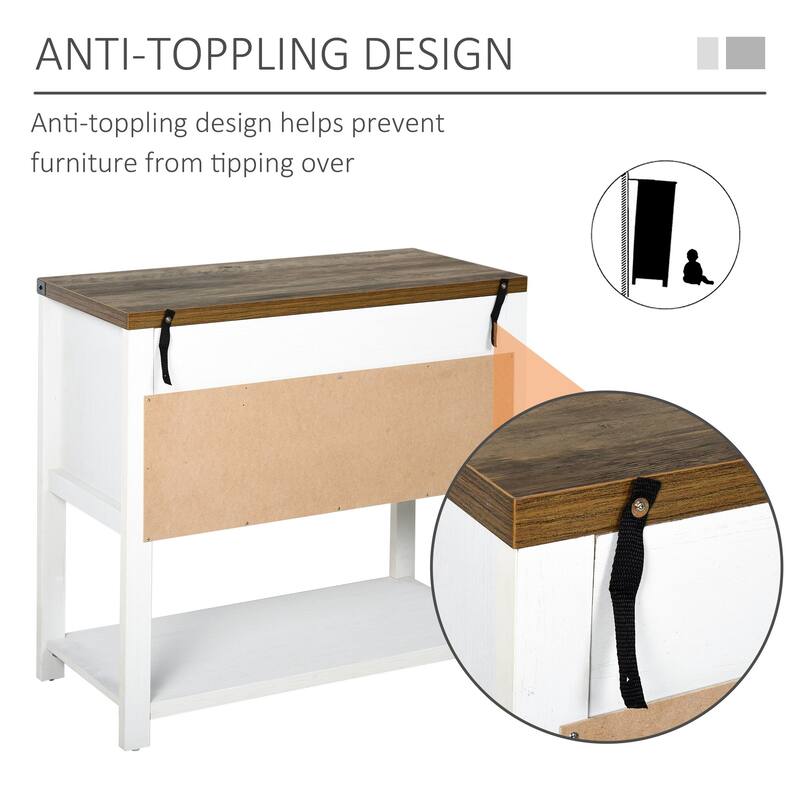 White Sideboard Buffet Storage Cabinet with 2 Door and Bottom Shelf for Living Room or Kitchen - 35.5" W x 15.25" D x 31.75" H