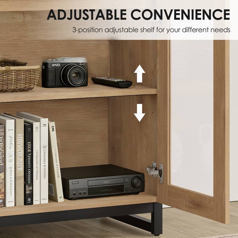 4-in-1 TV Stand for 120" TVs, Modern Console with Glass Doors & 8 Drawers