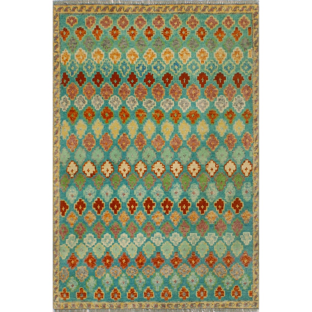 Balochi Aethelwi Green/Rust Rug - 3'3" x 4'11"