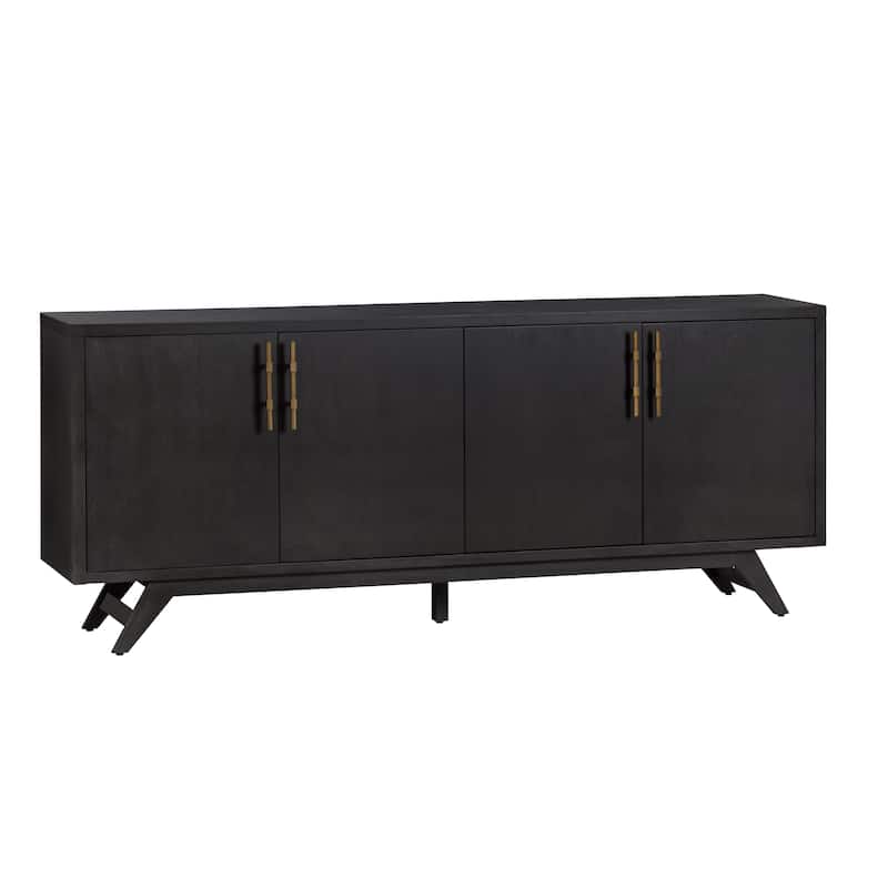 80 in. Black Solid Wood 4 Door Media Credenza_Sideboard