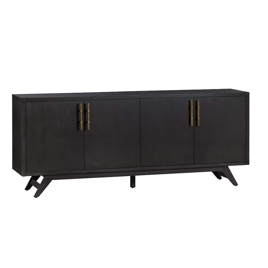 80 in. Black Solid Wood 4 Door Media Credenza_Sideboard