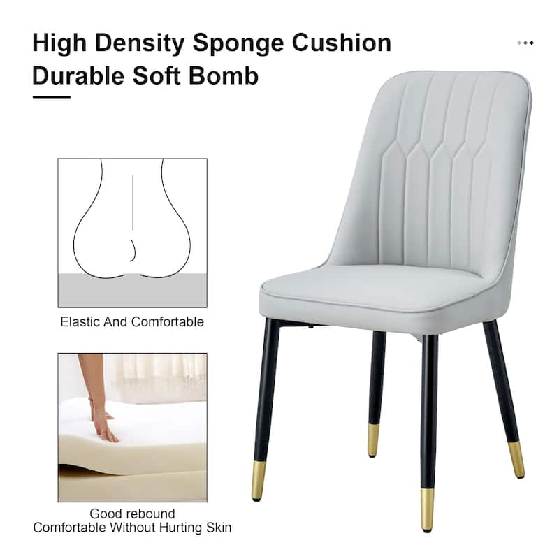 Leather Upholstered Dining Chair with Curved Back Kitchen Chair with Metal Legs Armless Side Chair, Set of 4