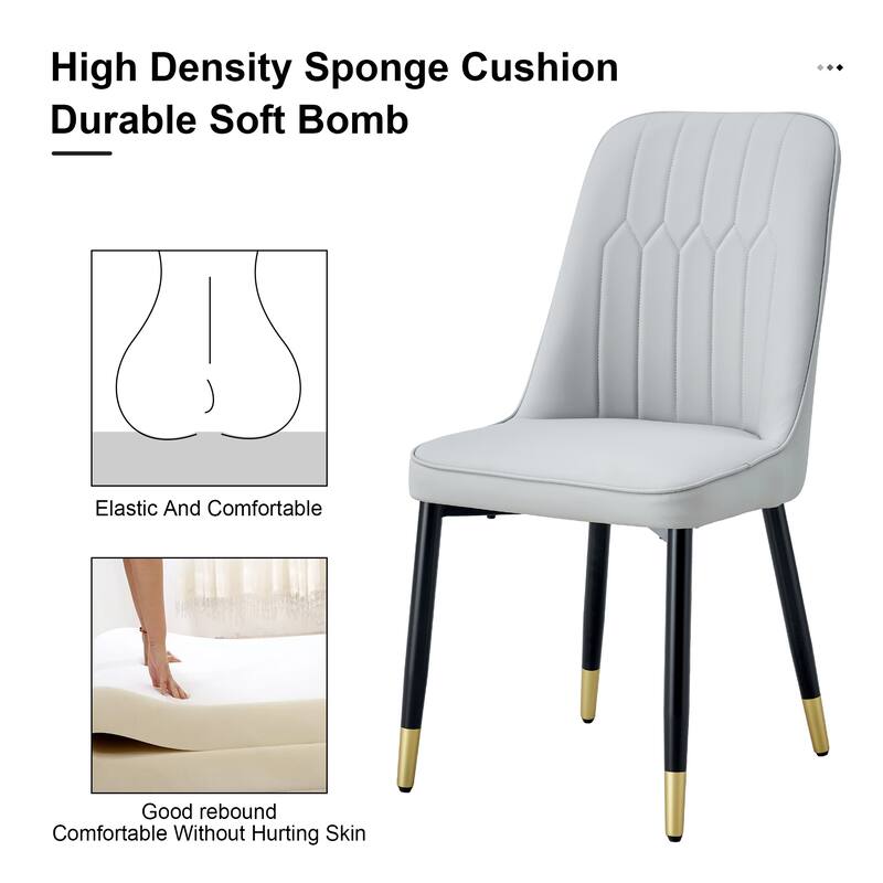 Modern Dining Chair with PU Faux Leather Backrest and Metal Legs, for Dining Room, Kitchen, Light Gray, 4-Piece Set