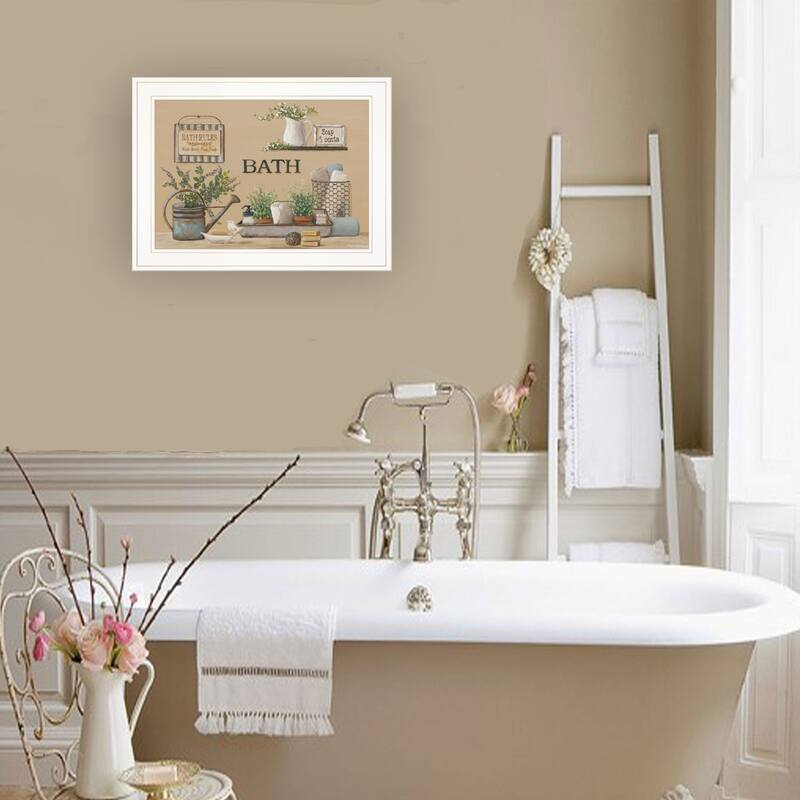 TrendyDecor4U Farmhouse "Farmhouse Bath II" Framed Print Wall Art by Pam Britton - Earth Tone