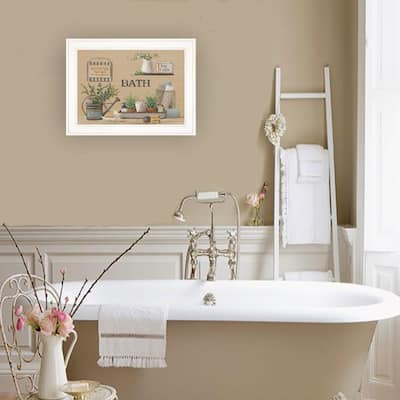TrendyDecor4U Farmhouse "Farmhouse Bath II" Framed Print Wall Art by Pam Britton - Earth Tone