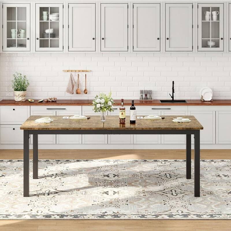 Industrial Dining Table for 6-8 People, with Metal Legs